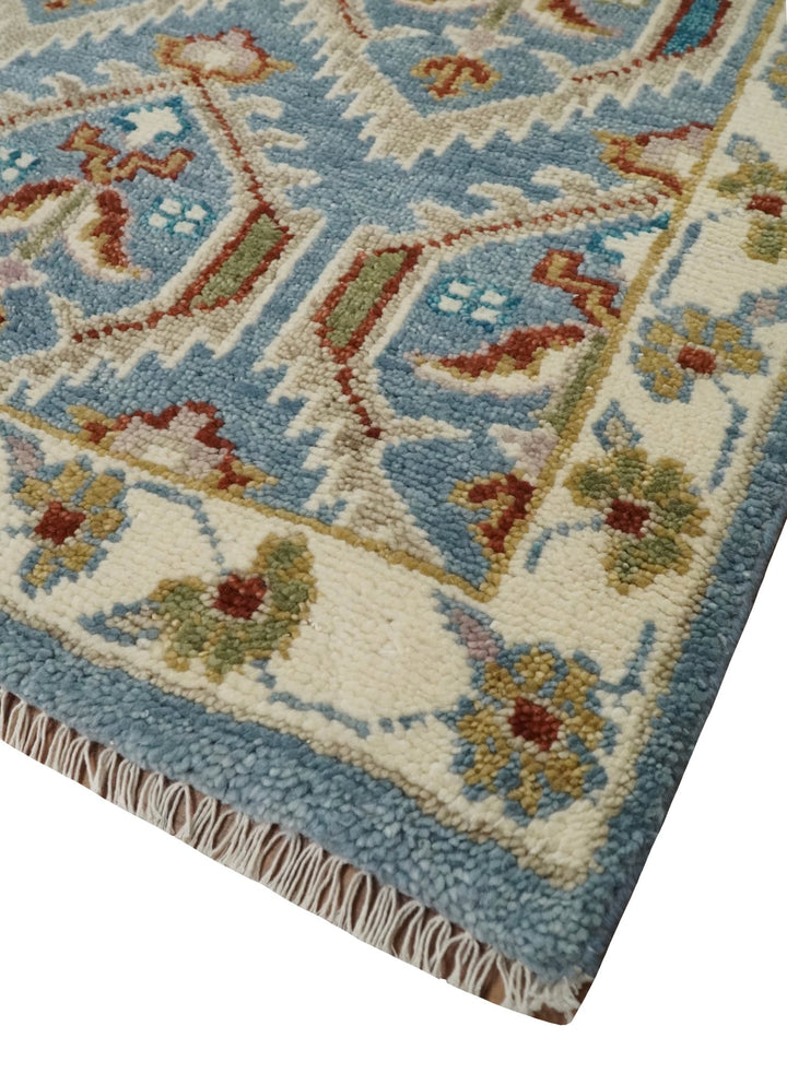 9x12 Hand Knotted Antique Blue, Beige and Rust Traditional Persian Oushak Wool Rug | TRDCP714 - The Rug Decor