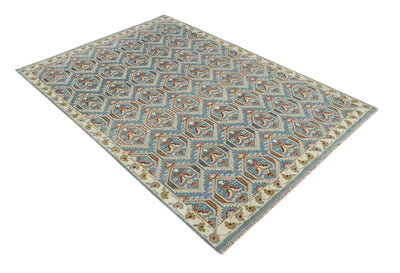 9x12 Hand Knotted Antique Blue, Beige and Rust Traditional Persian Oushak Wool Rug | TRDCP714 - The Rug Decor