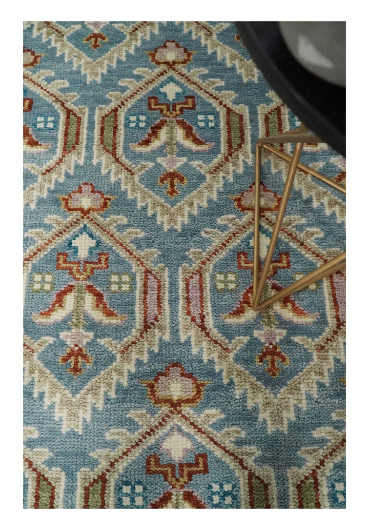 9x12 Hand Knotted Antique Blue, Beige and Rust Traditional Persian Oushak Wool Rug | TRDCP714 - The Rug Decor