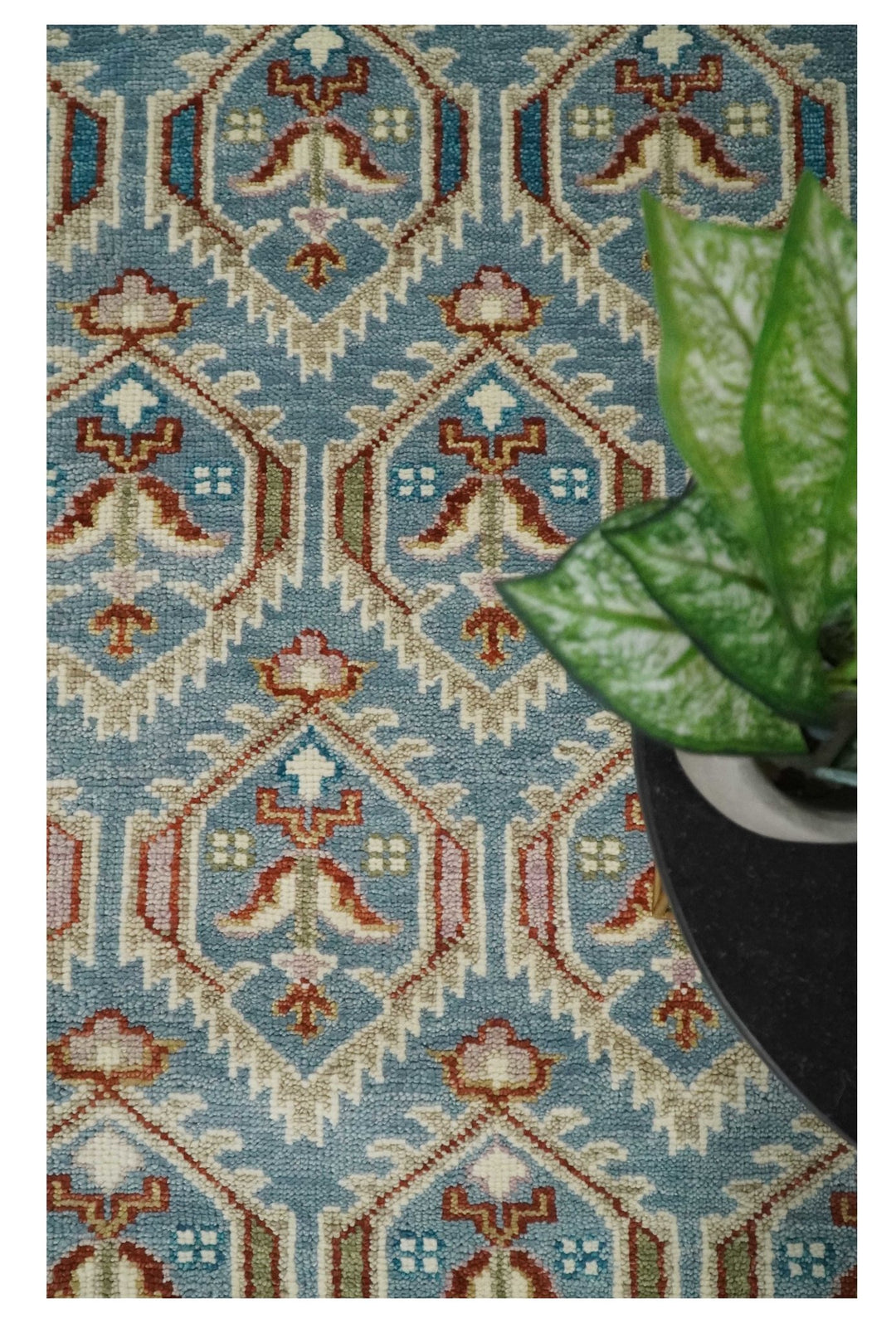 9x12 Hand Knotted Antique Blue, Beige and Rust Traditional Persian Oushak Wool Rug | TRDCP714 - The Rug Decor