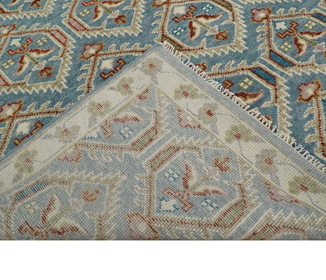 9x12 Hand Knotted Antique Blue, Beige and Rust Traditional Persian Oushak Wool Rug | TRDCP714 - The Rug Decor