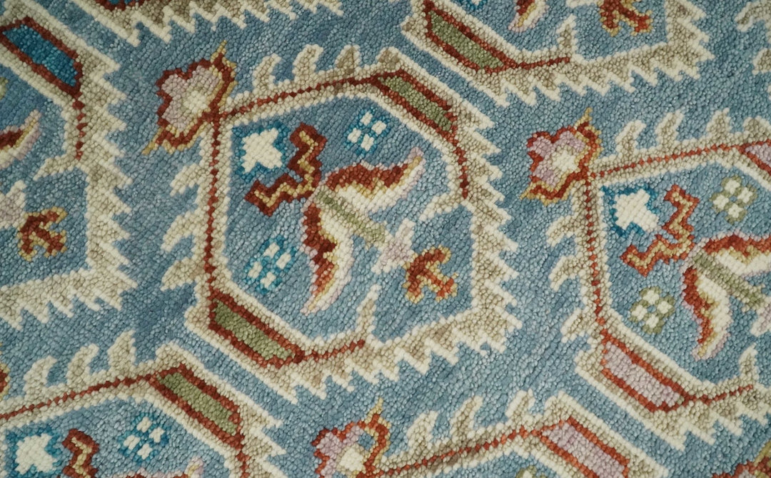 9x12 Hand Knotted Antique Blue, Beige and Rust Traditional Persian Oushak Wool Rug | TRDCP714 - The Rug Decor