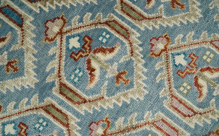 9x12 Hand Knotted Antique Blue, Beige and Rust Traditional Persian Oushak Wool Rug | TRDCP714 - The Rug Decor