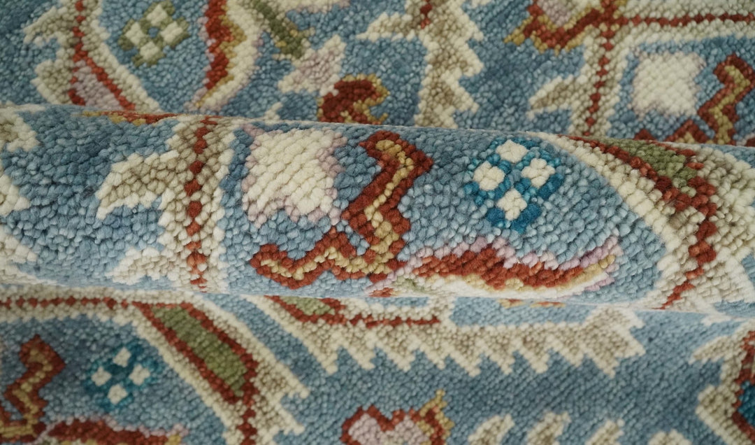 9x12 Hand Knotted Antique Blue, Beige and Rust Traditional Persian Oushak Wool Rug | TRDCP714 - The Rug Decor