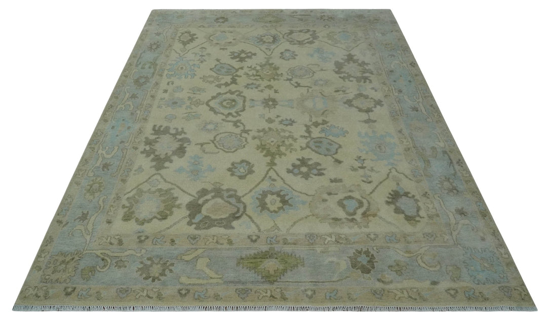 9x12 Hand Knotted Antique Style Beige and Silver Traditional Wool Rug - The Rug Decor
