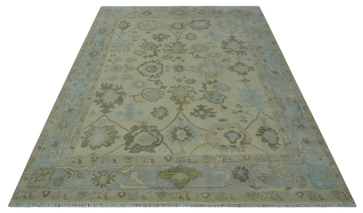 9x12 Hand Knotted Antique Style Beige and Silver Traditional Wool Rug - The Rug Decor