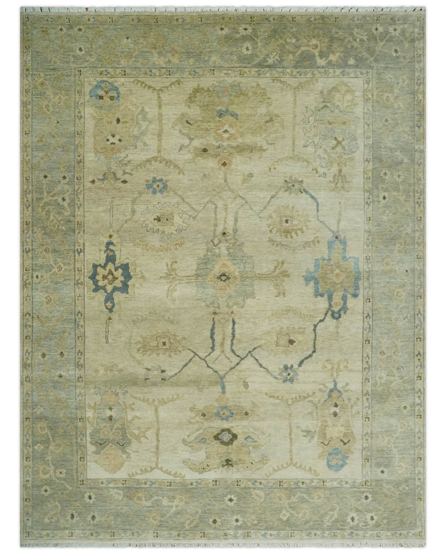 9x12 Hand Knotted Beige and Blue Traditional Vintage Persian Style Antique Wool Rug | TRDCP818 - The Rug Decor