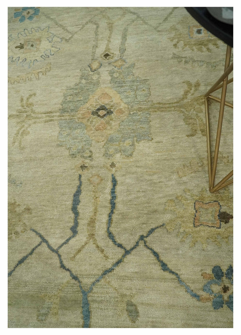 9x12 Hand Knotted Beige and Blue Traditional Vintage Persian Style Antique Wool Rug | TRDCP818 - The Rug Decor