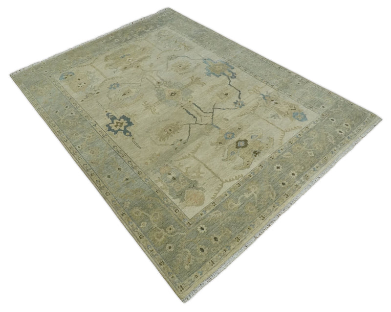9x12 Hand Knotted Beige and Blue Traditional Vintage Persian Style Antique Wool Rug | TRDCP818 - The Rug Decor