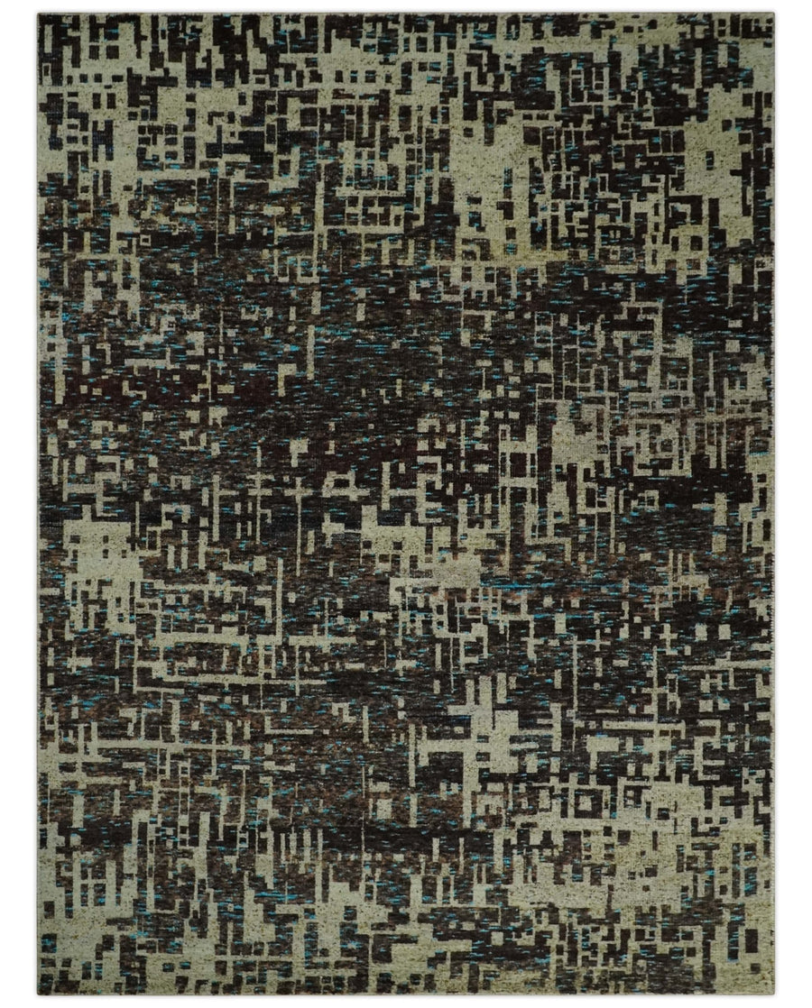 9x12 Hand Knotted Beige and Brown Modern Abstract Contemporary Recycled Silk Area Rug | OP36 - The Rug Decor