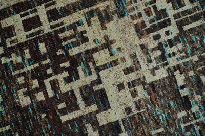 9x12 Hand Knotted Beige and Brown Modern Abstract Contemporary Recycled Silk Area Rug | OP36 - The Rug Decor