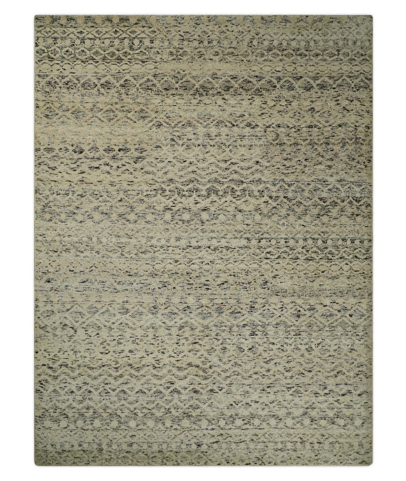 9x12 Hand Knotted Beige and Brown Modern Contemporary Southwestern Tribal Trellis Recycled Silk Area Rug | OP18 - The Rug Decor
