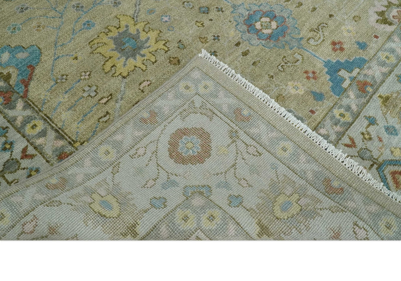 9x12 Hand Knotted Beige and Ivory Floral Traditional Persian Oushak Wool Rug | TRDCP1205912S - The Rug Decor