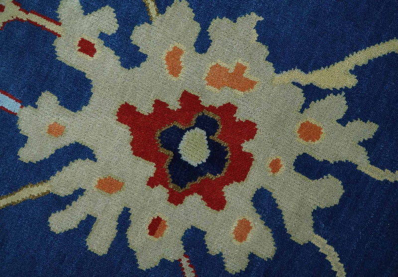 9x12 Hand Knotted Blue and Beige Colorful Oushak Wool Area Rug - The Rug Decor