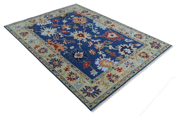 9x12 Hand Knotted Blue and Beige Colorful Oushak Wool Area Rug - The Rug Decor