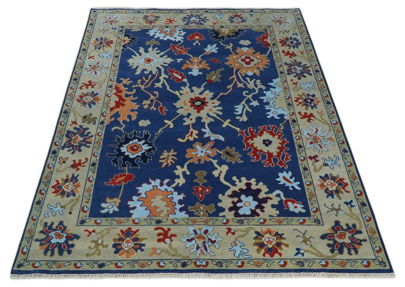 9x12 Hand Knotted Blue and Beige Colorful Oushak Wool Area Rug - The Rug Decor