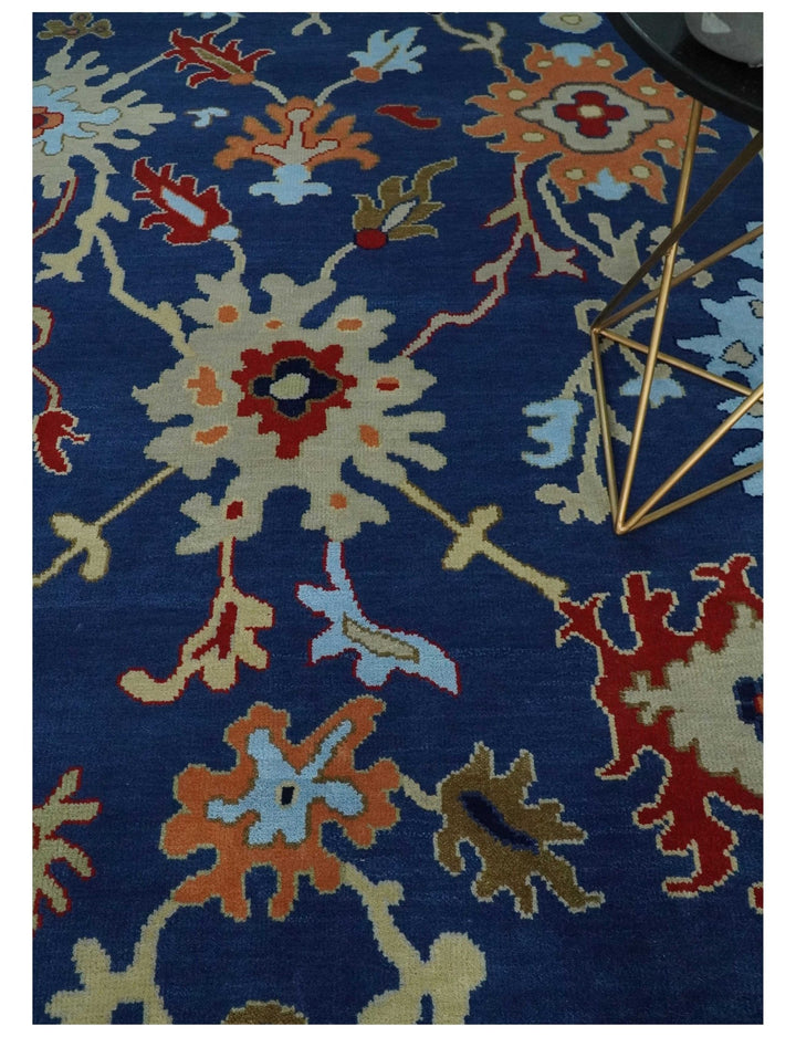 9x12 Hand Knotted Blue and Beige Colorful Oushak Wool Area Rug - The Rug Decor