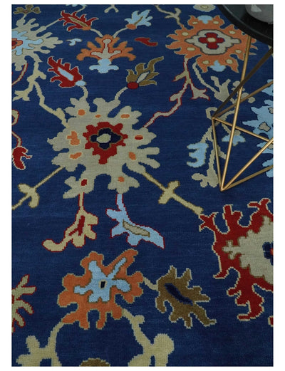 9x12 Hand Knotted Blue and Beige Colorful Oushak Wool Area Rug - The Rug Decor