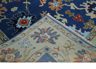 9x12 Hand Knotted Blue and Beige Colorful Oushak Wool Area Rug - The Rug Decor