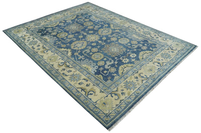9x12 Hand Knotted Blue and Beige Traditional Oushak Wool Area Rug - The Rug Decor