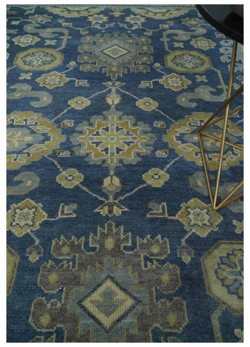 9x12 Hand Knotted Blue and Beige Traditional Oushak Wool Area Rug - The Rug Decor