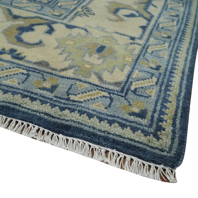 9x12 Hand Knotted Blue and Beige Traditional Oushak Wool Area Rug - The Rug Decor