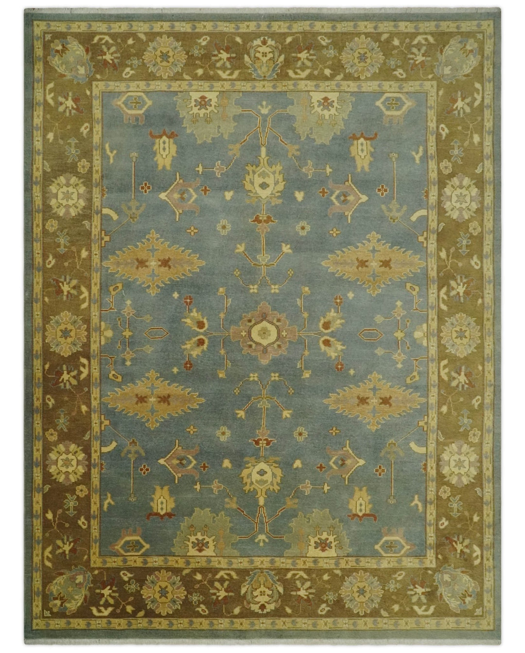 9x12 Hand Knotted Blue and Brown Traditional Antique Style Wool Area Rug - The Rug Decor