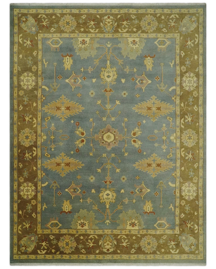 9x12 Hand Knotted Blue and Brown Traditional Antique Style Wool Area Rug - The Rug Decor