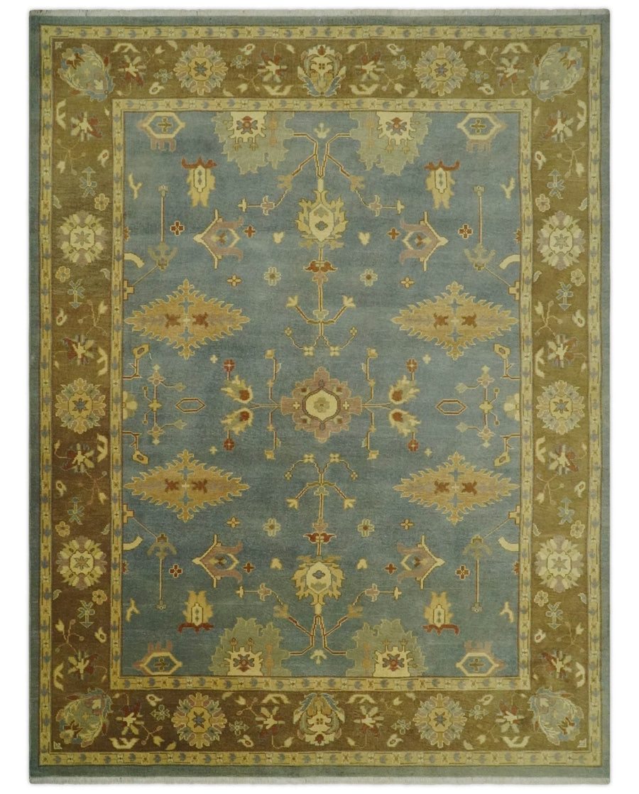 9x12 Hand Knotted Blue and Brown Traditional Antique Style Wool Area Rug - The Rug Decor
