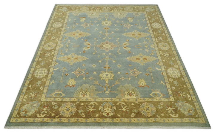 9x12 Hand Knotted Blue and Brown Traditional Antique Style Wool Area Rug - The Rug Decor