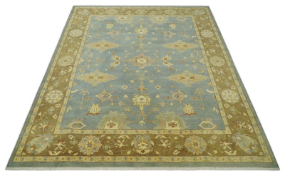 9x12 Hand Knotted Blue and Brown Traditional Antique Style Wool Area Rug - The Rug Decor