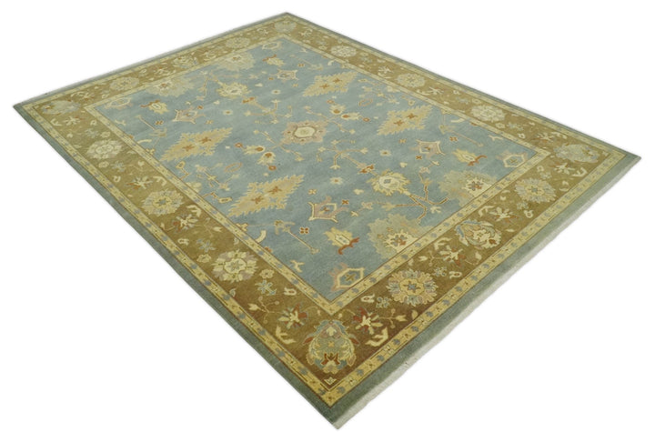 9x12 Hand Knotted Blue and Brown Traditional Antique Style Wool Area Rug - The Rug Decor
