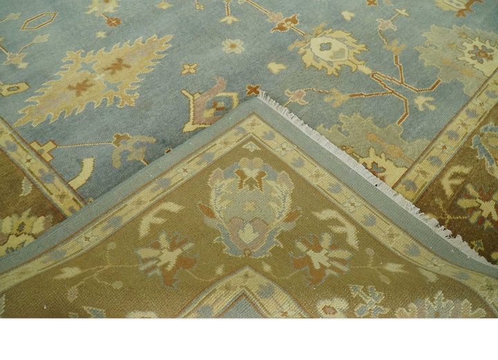9x12 Hand Knotted Blue and Brown Traditional Antique Style Wool Area Rug - The Rug Decor