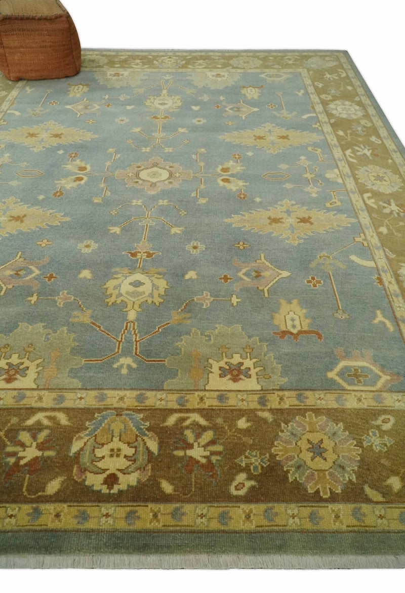 9x12 Hand Knotted Blue and Brown Traditional Antique Style Wool Area Rug - The Rug Decor