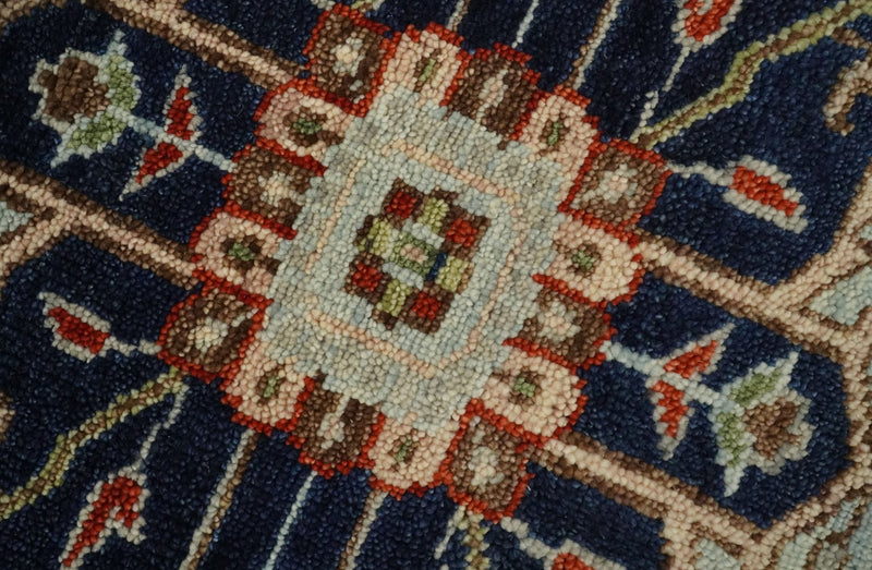 9x12 Hand Knotted Blue and Rust Traditional Heriz Serapi Antique Wool Rug | TRDCP680912 - The Rug Decor