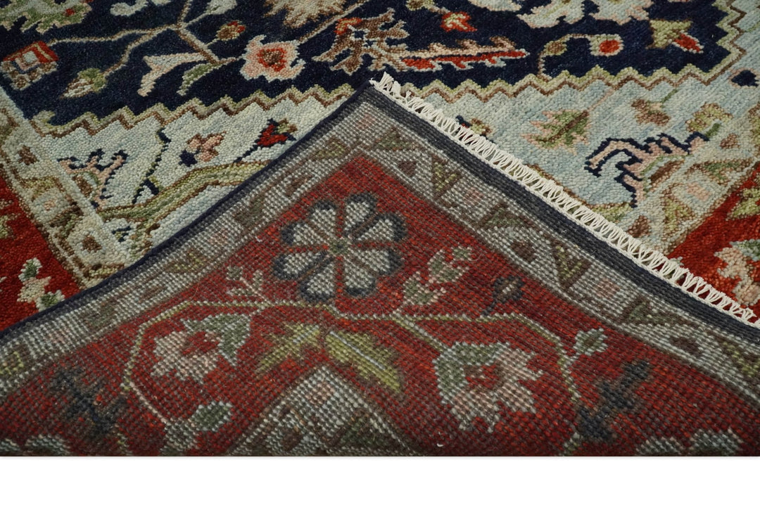9x12 Hand Knotted Blue and Rust Traditional Heriz Serapi Antique Wool Rug | TRDCP680912 - The Rug Decor
