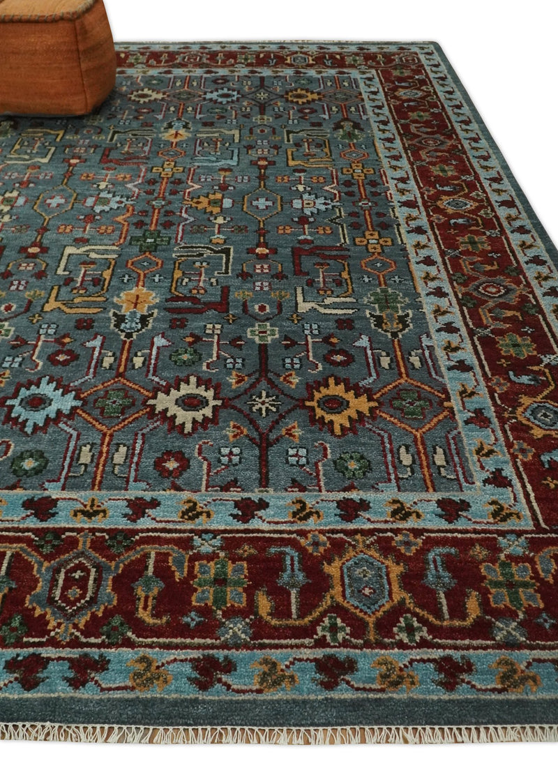9x12 Hand Knotted Blue and Rust Traditional Vintage Persian Style Antique Wool Rug | TRDCP606912 - The Rug Decor