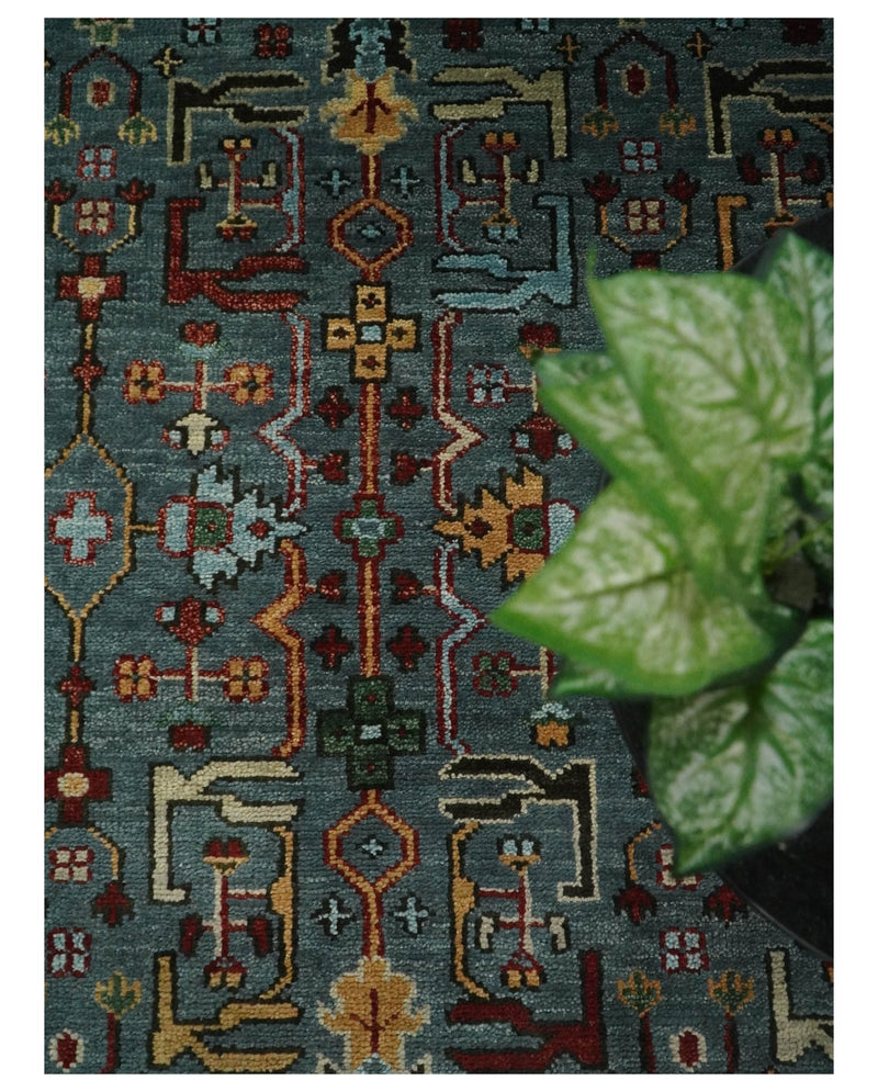 9x12 Hand Knotted Blue and Rust Traditional Vintage Persian Style Antique Wool Rug | TRDCP606912 - The Rug Decor