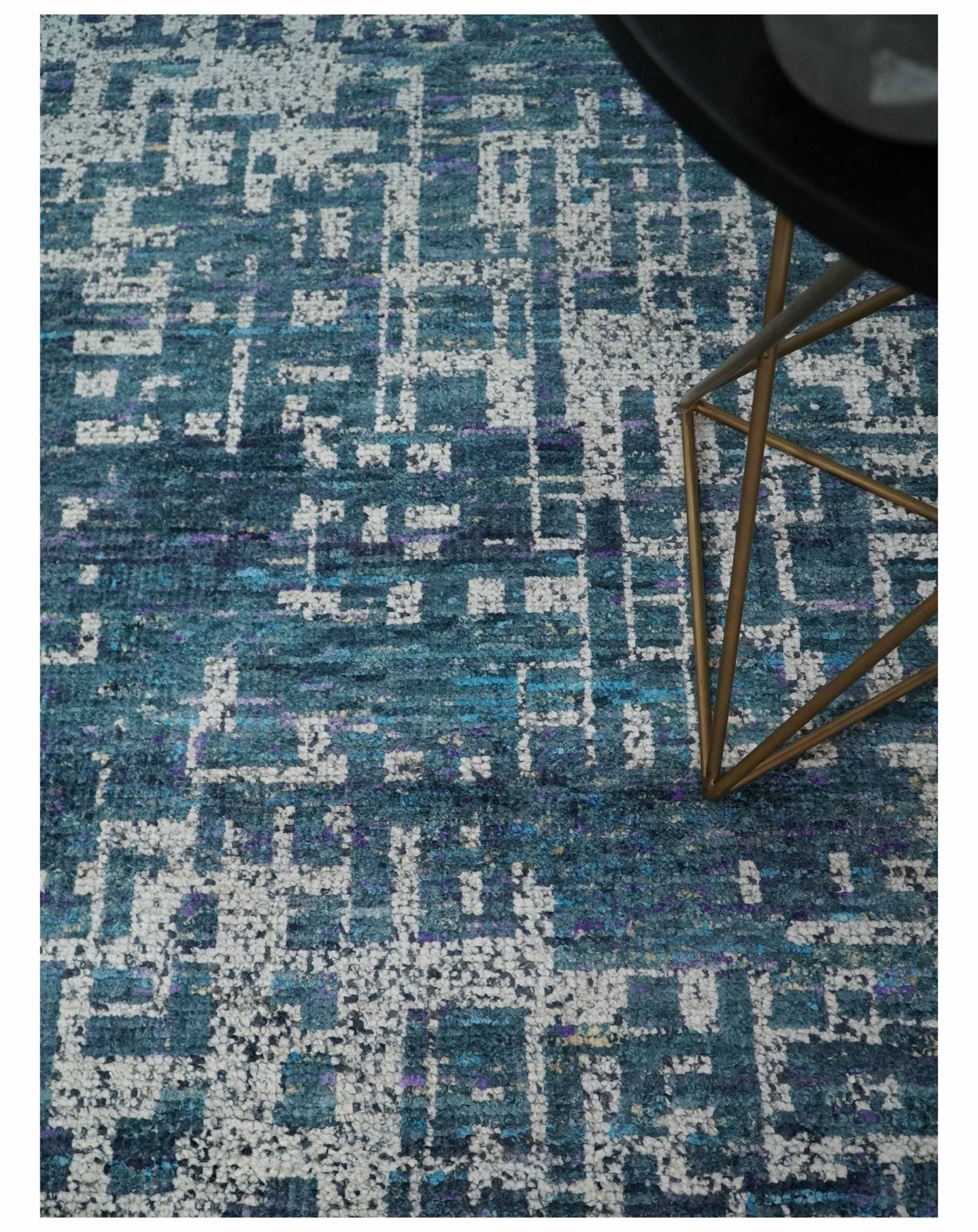 9x12 Hand Knotted Blue and Silver Modern Abstract Contemporary Recycled Silk Area Rug | OP3 - The Rug Decor