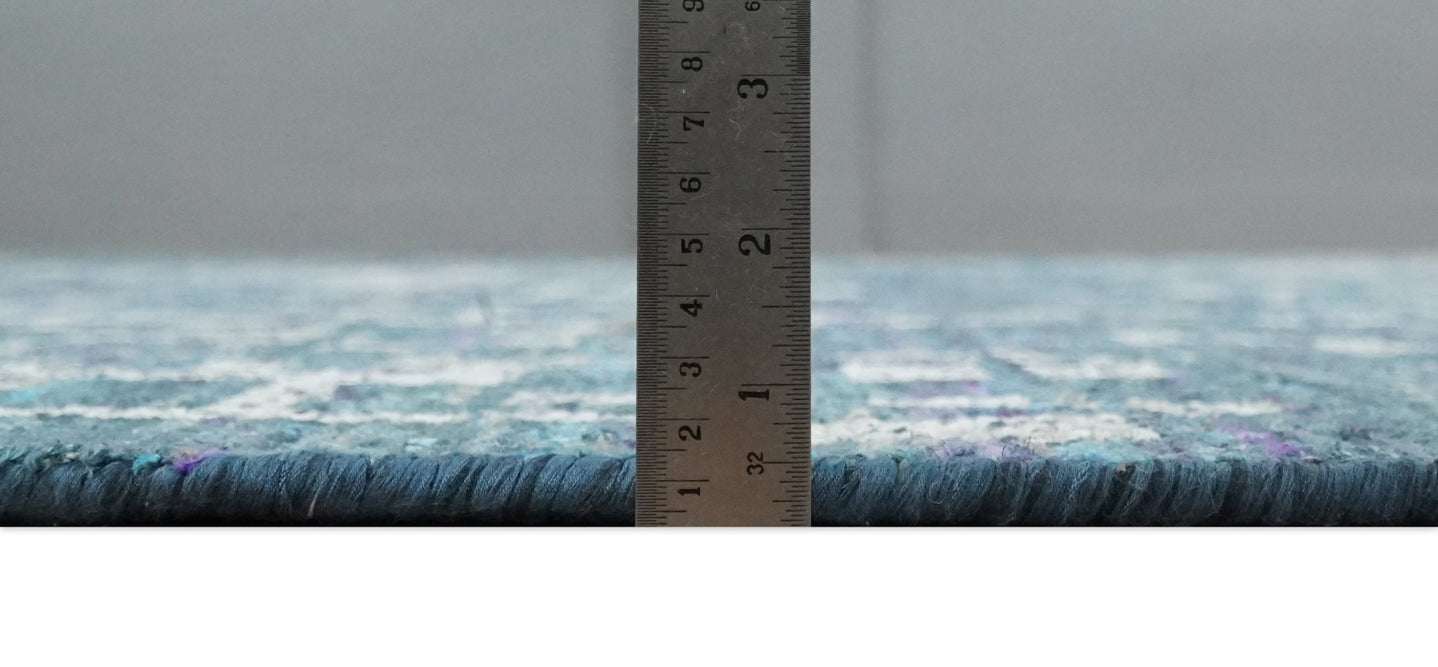 9x12 Hand Knotted Blue and Silver Modern Abstract Contemporary Recycled Silk Area Rug | OP3 - The Rug Decor