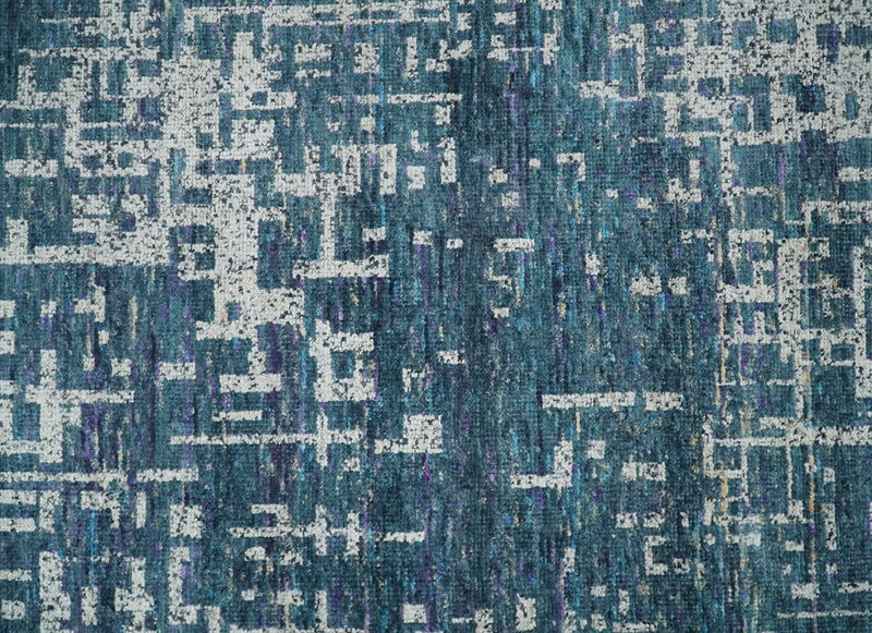 9x12 Hand Knotted Blue and Silver Modern Abstract Contemporary Recycled Silk Area Rug | OP3 - The Rug Decor