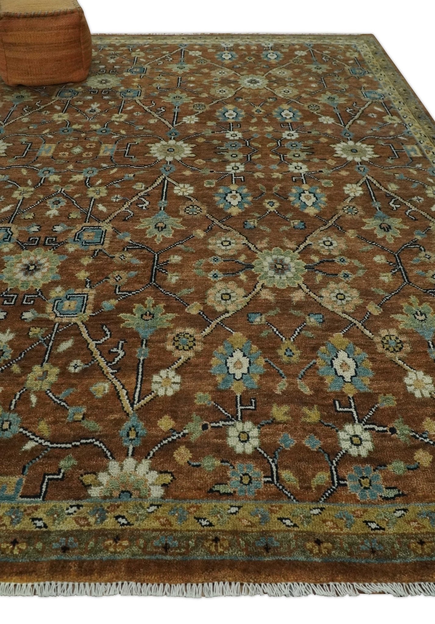 9x12 Hand Knotted Brown and Beige Traditional Floral Wool Area Rug - The Rug Decor