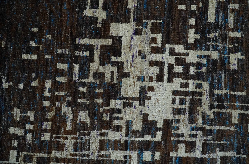 9x12 Hand Knotted Camel and Brown Modern Abstract Contemporary Recycled Silk Area Rug | OP29 - The Rug Decor