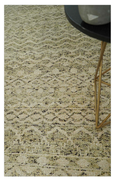 9x12 Hand Knotted Camel and Olive Modern Contemporary Southwestern Tribal Trellis Recycled Silk Area Rug | OP17 - The Rug Decor