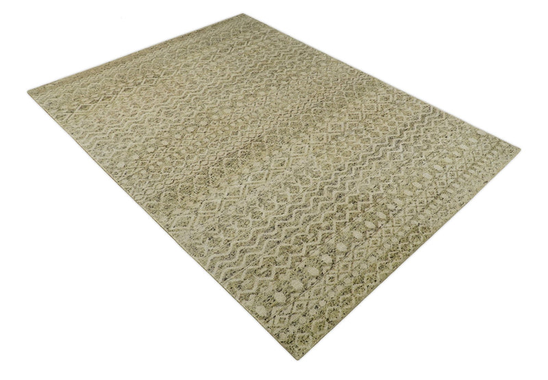 9x12 Hand Knotted Camel and Olive Modern Contemporary Southwestern Tribal Trellis Recycled Silk Area Rug | OP17 - The Rug Decor