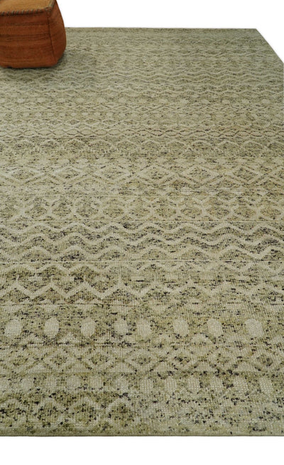 9x12 Hand Knotted Camel and Olive Modern Contemporary Southwestern Tribal Trellis Recycled Silk Area Rug | OP17 - The Rug Decor