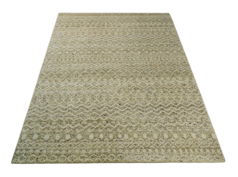 9x12 Hand Knotted Camel and Olive Modern Contemporary Southwestern Tribal Trellis Recycled Silk Area Rug | OP17 - The Rug Decor