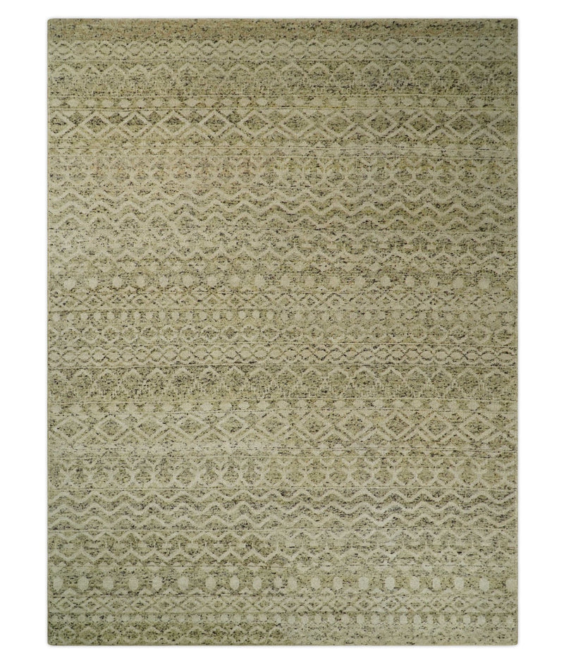 9x12 Hand Knotted Camel and Olive Modern Contemporary Southwestern Tribal Trellis Recycled Silk Area Rug | OP17 - The Rug Decor