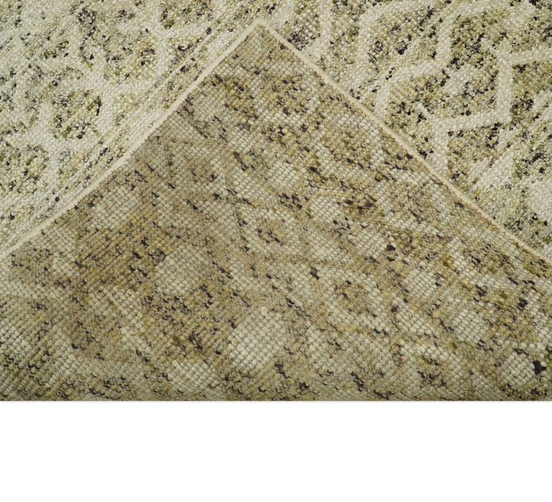 9x12 Hand Knotted Camel and Olive Modern Contemporary Southwestern Tribal Trellis Recycled Silk Area Rug | OP17 - The Rug Decor