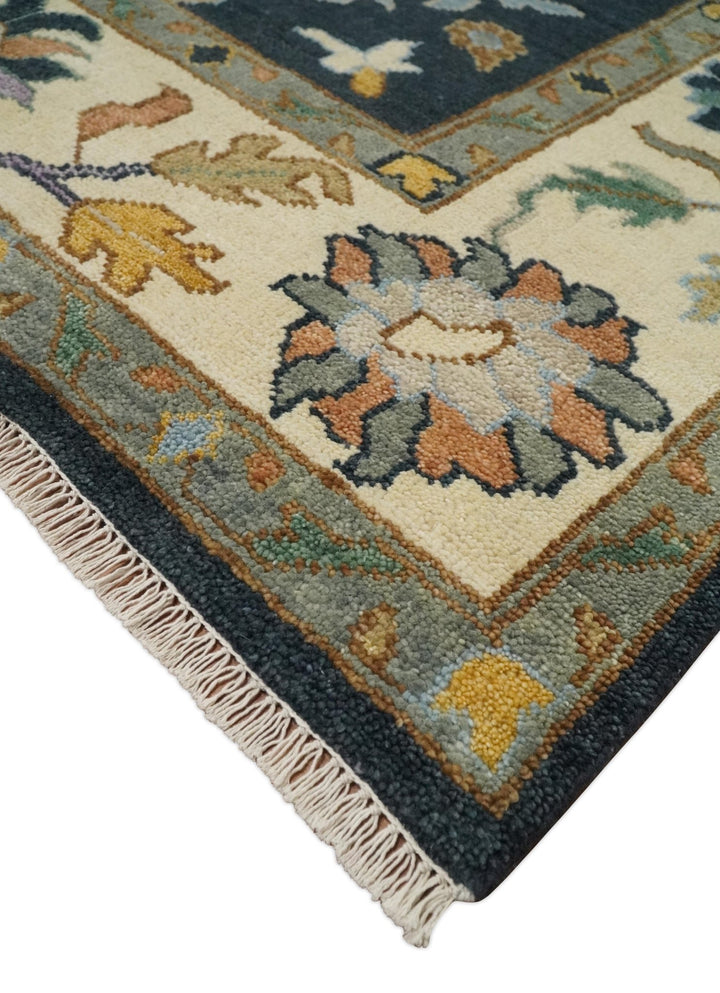 9x12 Hand Knotted Charcoal and Ivory Oushak Traditional Persian Vintage Wool Rug | TRDCP789912 - The Rug Decor